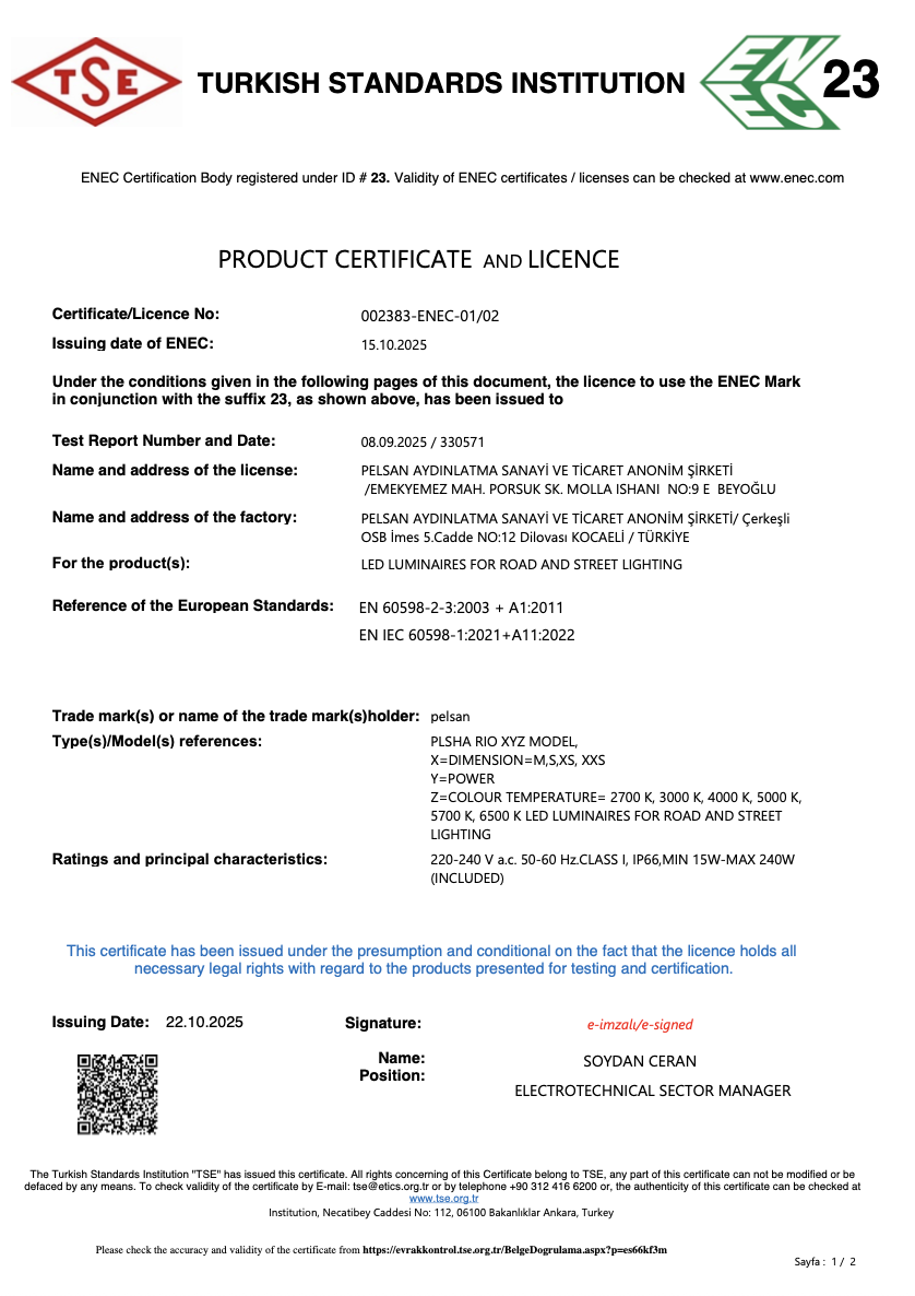 ENEC- Yol ve Cadde Armatürleri