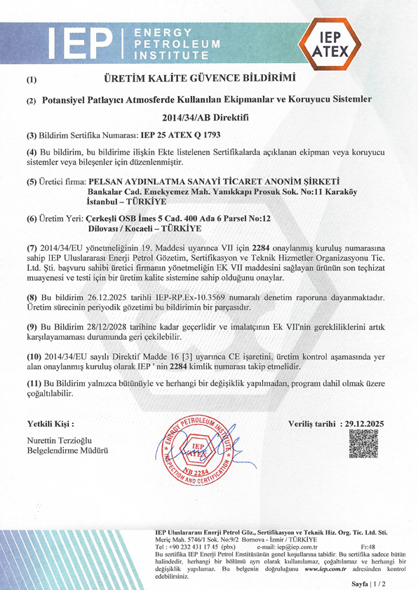 Atex Kalite Güvence Belgesi
