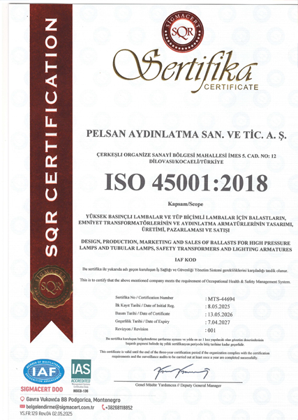 ISO 45001-2018 İş Sağlığı ve Güvenliği Yönetim Sistemi Sertifikası